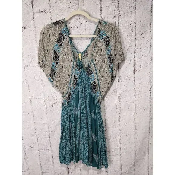 Free People Wild World Mini Dress Tapestry Boho Floral Paisley Kimono Sleeveless - Picture 2 of 9
